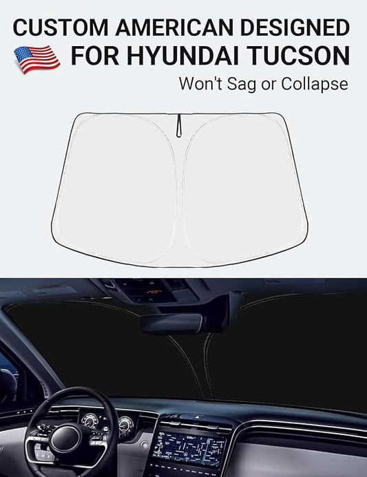 Proadsy 2026 Upgrade Windshield Sun Shade Custom Fit Hyundai Tucson 2016-2021 4-Layer Foldable Front Sunshade Protector Sun Visor Blocks UV Rays Keep Car Cooler Accessories