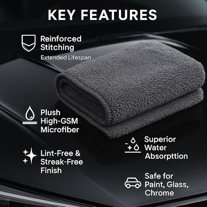 6 Pack Reusable Pak Details Micro Fiber Towels Car Detailing | 16x24 Ultra-Absorbent & Dual-Sided Car Microfiber Towel for Polishing, Wax Removal & Buffing | Lint & Streak-Free | Auto Cleaning Cloths