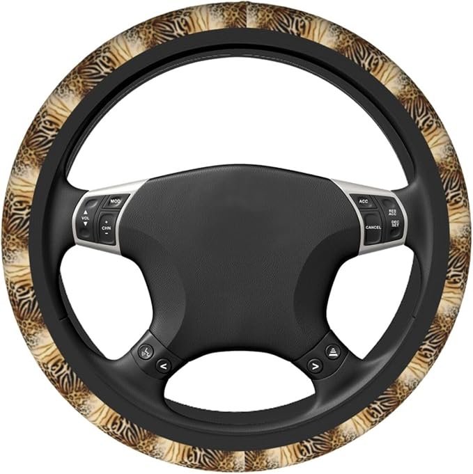 Leopard Zebra Print Steering Wheel Covers Non Slip Neoprene Universal 15 Inch Steering Wheel Protector Car Cover for Men Women