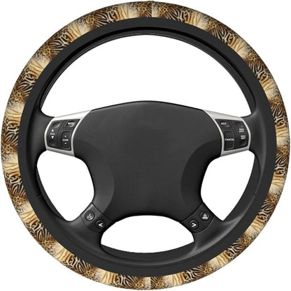 Leopard Zebra Print Steering Wheel Covers Non Slip Neoprene Universal 15 Inch Steering Wheel Protector Car Cover for Men Women
