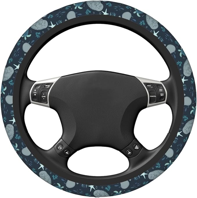 Manatees Steering Wheel Cover Anti-Slip,Sweat Absorption Universal 15 inch Steering Wheel Covers Cute car Accessories for Men Women