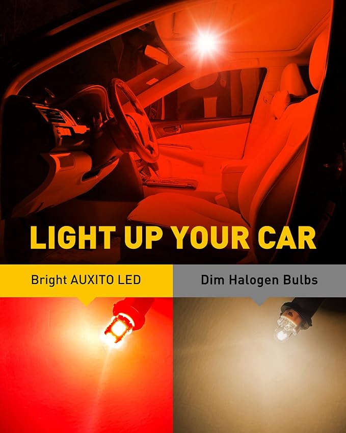 AUXITO 194 LED Light Bulb Red 168 2825 W5W T10 Wedge 14-SMD LED Replacement Bulbs for Car Dome Lights Map Door Courtesy License Plate Parking Light, Pack of 10
