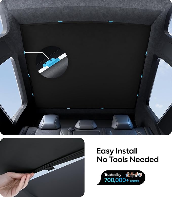 Wigoo Tesla Cybertruck Sunshade Roof [Never Sag, Nano Ice-Crystal Coatings] 3rd-Gen Heat Insulation Glass Roof Sun Shade, Accessories for Tesla Cybertruck 2023~2026, Tesla Interior Black