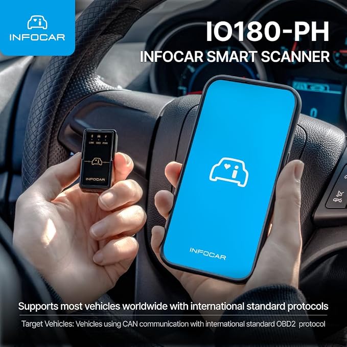 IO180-PH Smart OBD2 Scanner / ELM327 Bluetooth Vehicle Diagnostic Tool/Supports English/Free Dedicated App/Lifetime Updates/iOS & Android Compatible/Easy in-App Connection