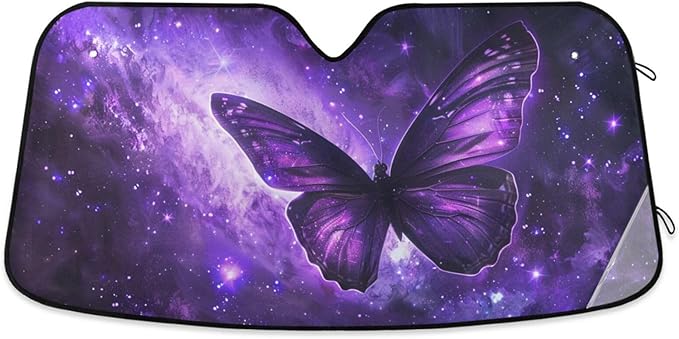Car Windshield Sun Shade Butterfly Purple Galaxy Foldable UV Ray Sun Visor Protector Sunshade to Keep Your Vehicle Cool 55" x 27.6"