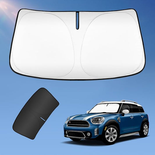 Sun Shade Sunshade for 2017-2024 2025 2026 Mini Countryman Cooper F60 SUV Windshield Cover, 4-Layers Sun Shield 250T Silver Coating Sun Visor Foldable Window Shade Blocks UV Rays Car Accessories