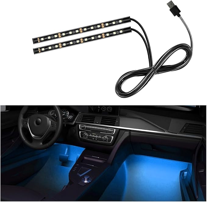 Car LED Strip Light, 24 LEDs RGB Neon Interior Atmosphere Lights, 12V Under Dash Ambient Night Light, USB Port Auto Interior Decorative Lamp, Universal Car Accessories (Ice Blue)