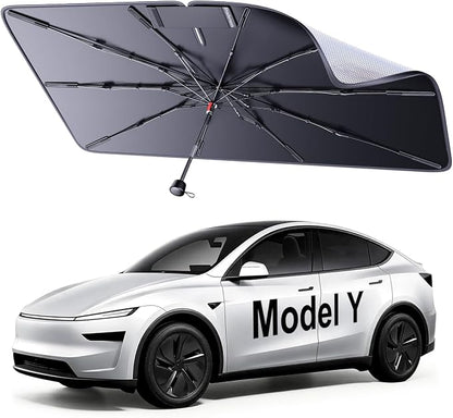 2026 Upgraded Windshield Sun Shade Umbrella for Tesla Model Y [Precision Custom Fit, Superior UV & Heat Block] Cooling Tech Fabric, Durable Foldable with Storage Bag, Fits 2020-2026 Juniper
