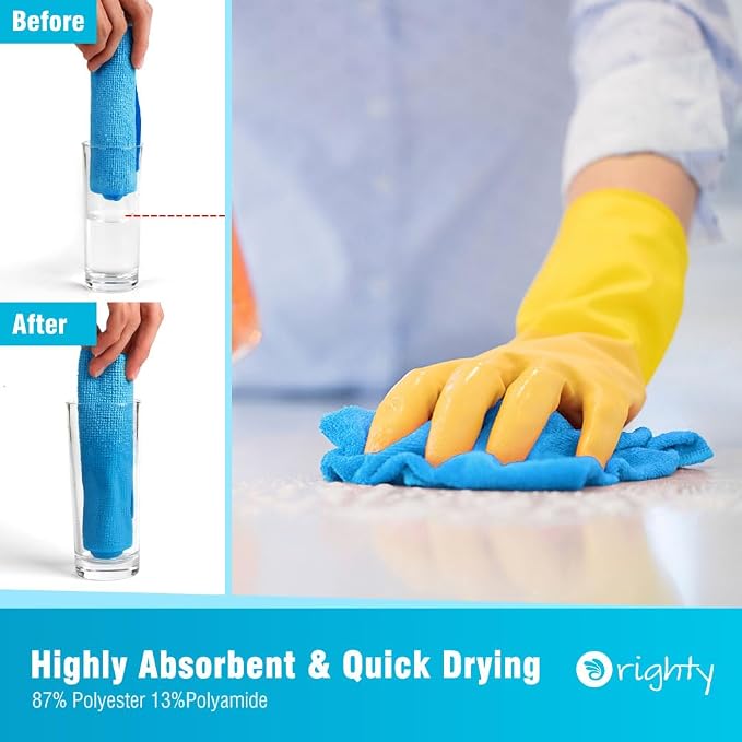 Orighty Microfiber Cleaning Cloth, 100 Pack Microfiber Towels for Cars, Multi-Purpose Shop Towels Cleaning Rags Bulk for Car, Home, Kitchen, 11.5’’ x 11.5’’, Blue