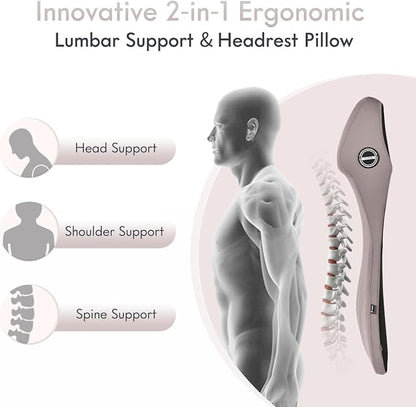 FLORICH 2-in-1 Memory Foam Car Seat Lumbar Support with Headrest Pillow Ergonomic Car Headrest & Lumbar Cushion Back Support Pillow Car Seat Cushion for Driving Neck Back Pain Relief, Gray