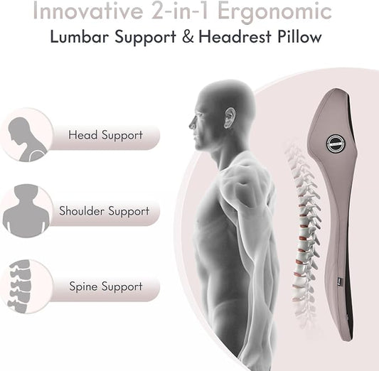FLORICH 2-in-1 Memory Foam Car Seat Lumbar Support with Headrest Pillow Ergonomic Car Headrest & Lumbar Cushion Back Support Pillow Car Seat Cushion for Driving Neck Back Pain Relief, Gray