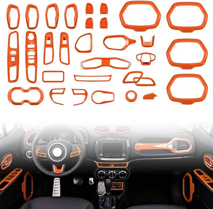 31PCS/ Set Interior Trim Kit Car Interior Accessories Decoration Trim Kit for Jeep Renegade 2015-2018 (Orange)
