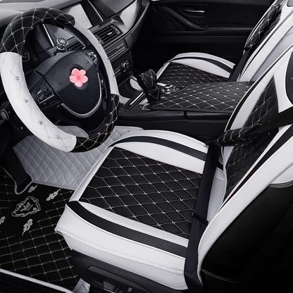 Car Seat Covers Front Seats, Super Luxurious Heavy Universal Duty Waterproof Leather Automotive Vehicle Cover for Cars SUV Pick-up Truck, Non-Slip Seat Black White Car Accessories (2 PCS Front/White)