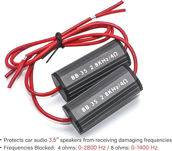 RECOIL BB-35 Bass Blocks Designed to Protect Car Audio 3.5 Inch Speakers, Eliminate Frequencies 0-2.8kHz at 4Ohms, Pair
