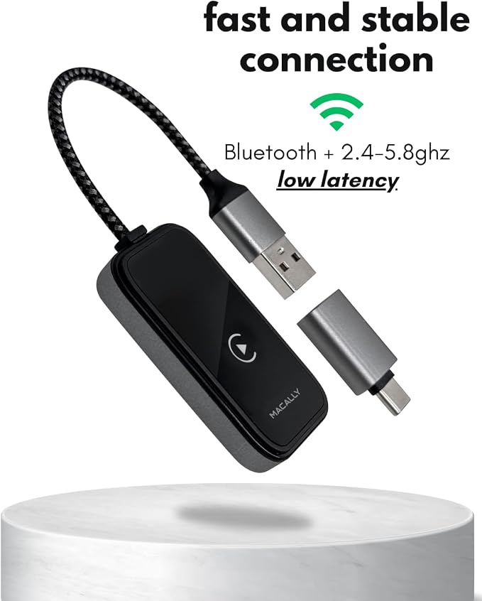 Wireless CarPlay Adapter for iPhone - Go Cordless in Seconds - USB Apple Car Play Wireless Adapter for iPhone 6 or Newer, 2017 Cars or Newer with USB C + A, Seamless, Crisp Sound, Bluetooth/WiFi