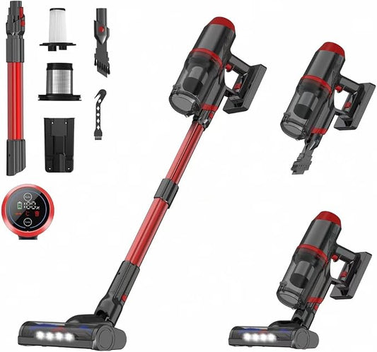 Snacorp Cordless Vacuum Cleaner Upgraded 200W 45Mins Rechargeable with 3 Suction Modes Anti-Tangle Wireless Vacumm with Touch Screen LED Light Lightweight Wireless Vacuum for Home Pet Hair Floors Car