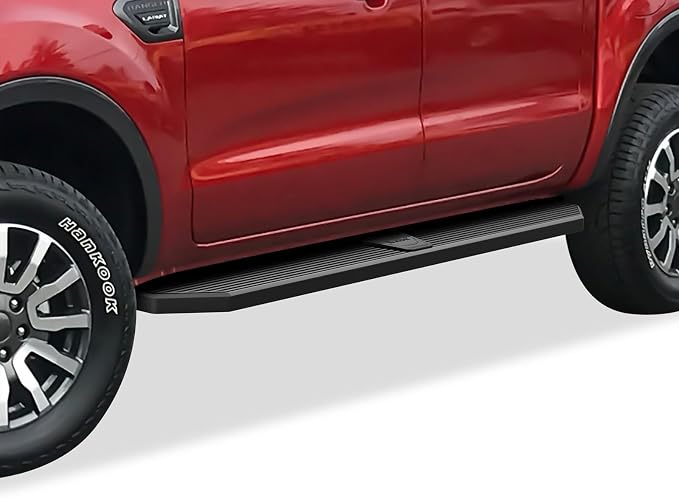 APS 6-inch (Black Stainless Steel Powder Coated Flat Style) Running Boards Nerf Bars Side Steps Compatible with Ford Ranger 2019-2026 SuperCrew Cab 4-Door