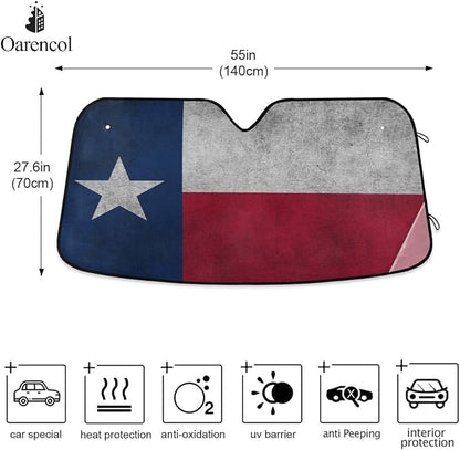Texas Flag Vintage American Car Windshield Sun Shade Foldable UV Ray Sun Visor Protector Sunshade to Keep Your Vehicle Cool (55" x 27.6")