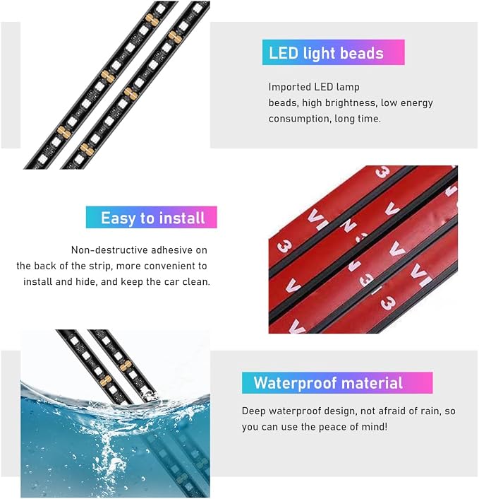 Ohleats Car LED Strip Light, 48 LED RGB Auto Interior Atmosphere Lights, Cigarette Lighter Under Dash Ambient Night Light, Interior Lamp Lighting Kit (White, USB)