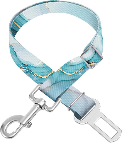 Adjustable pet cat and Dog car seat Belt，The Lanyard is Flexible and Adjustable from 20 to 33 inches (Golden Marble + Blue Marble)
