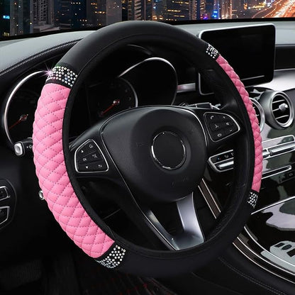 Microfiber Leather Steering Wheel Cover with Anti-Slip Lining Universal Car Accessory for Steering Wheel with a Diameter of 14.5-15 inch (Pink)