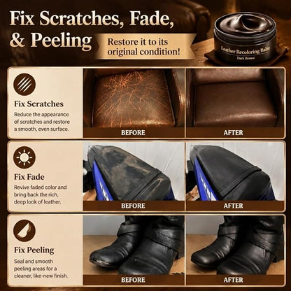 Leather Recoloring Balm, Leather & Vinyl Color Restorer Conditioner – Repairs Faded & Scratched Leather Color