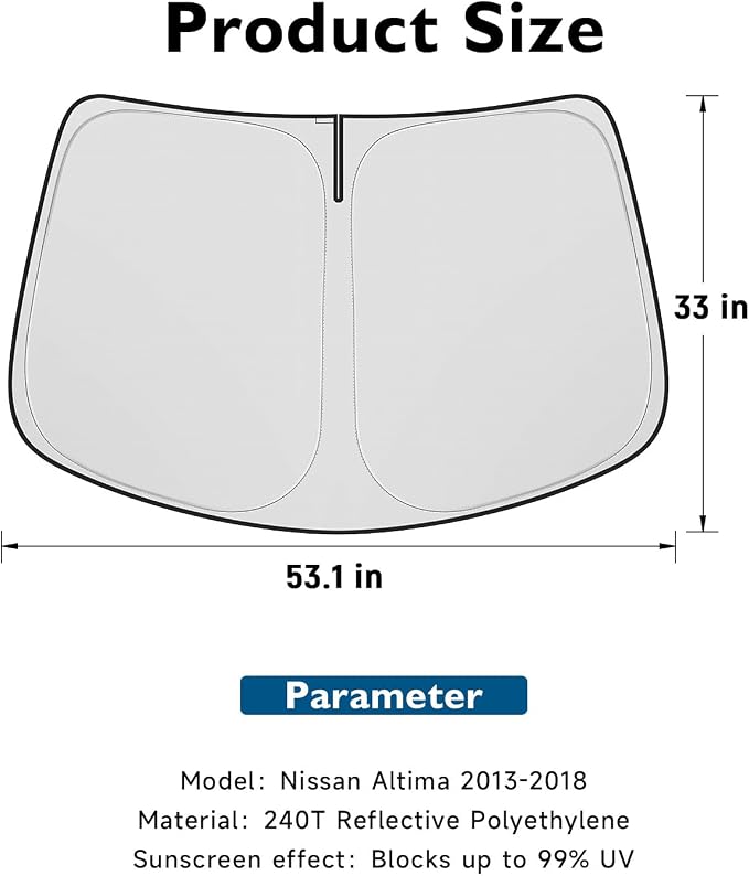 BIBLOZ Car Windshield Sun Shade for Nissan Altima 2013-2018, S, SR, SV, SL Accessories Foldable Car Sunshade Front Windshield Sun Visor PET Reflective Material