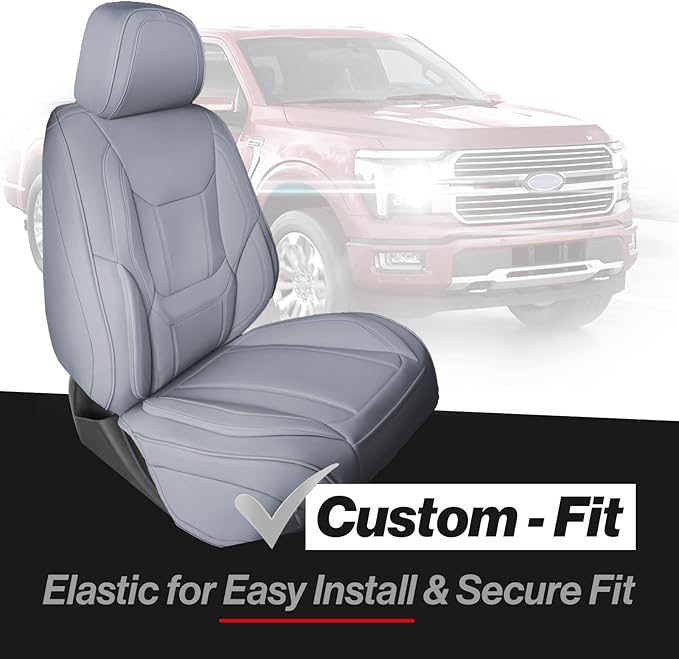 Coverland Custom Truck Car Seat Covers Full Set for [2015-2019 GMC Sierra 2500HD, 3500HD Crew, Double Cab Bucket Seats] - Protector Water Resistant Leather Memory Form Seat Cushion [Full Set-Gray]