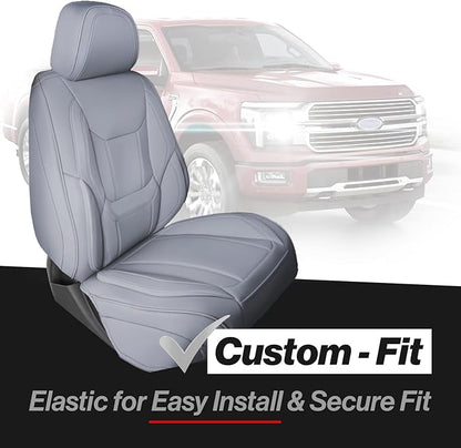 Coverland Custom Truck Car Seat Covers Full Set for [2015-2019 GMC Sierra 2500HD, 3500HD Crew, Double Cab Bucket Seats] - Protector Water Resistant Leather Memory Form Seat Cushion [Full Set-Gray]