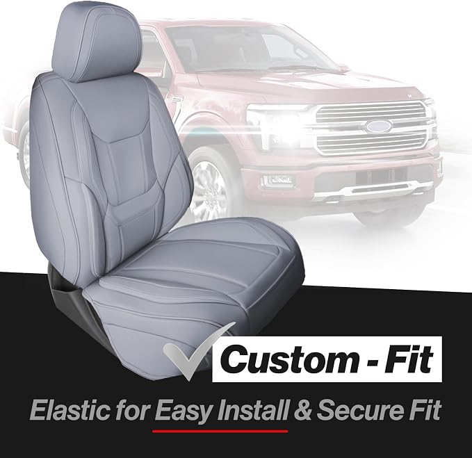 Coverland Custom Truck Car Seat Covers Front Seats for [2004-2011 Ford Ranger Super Cab Bucket Seats] - Protector Water Resistant Leather Memory Form Back Support Seat Cushion [Front-Gray]