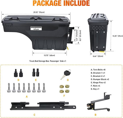 Nilight Truck Bed Tool Box Passenger Side Truck Tool Box Fit for Chevrolet Silverado 1500 GMC Sierra 1500 2019 2020 ABS Swing Case Truck Bed Storage Box with Lockable Lid Waterproof Wheel Well Toolbox
