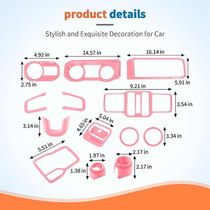 JeCar 14-Piece Pink Interior Accessories Trim Kit for 2024-2025+ Jeep Wrangler JL 4XE Gladiator JT- Center Console Dash Panel Interior Upgrade