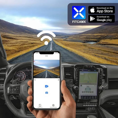 Fitcamx 2K Dual Dash Cam Suitable for RAM 1500 (Model A) 2019 2020 2021 2022 2023 2024 Rebel Big Horn Laramie, OEM Style, Front 1440P+Rear 1080P Video, Loop Recording WiFi, G-Sensor, Easy to Set, 64GB