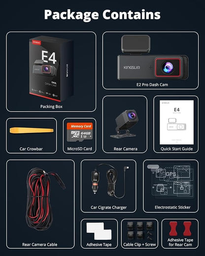 Kingslim 4K Dash Cam Front and Rear with 64GB SD Card, 5G WiFi Dash Camera for Cars, 1.5'' Screen Dashcam Wireless APP Control, Support G-Sensor/Time Lapse 2 Kinds Parking Monitor