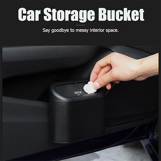 Car Trash Can with Lid, Mini Universal Vehicle Mini Leakproof Garbage Can Bin with 30pcs Trash Bags，Waterproof Car Bin for Front Back Seat Accessories for Auto Office Home(Black)