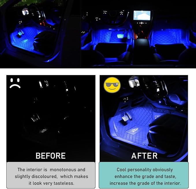 Yourkar Car LED Strip Light, 24 LED Interior Under Dash Atmosphere Lights with Cigarette Lighter, Vehicle Decor Lamp Ambient Night Light Strip Lighting, Universal Car Accessories (Blue)