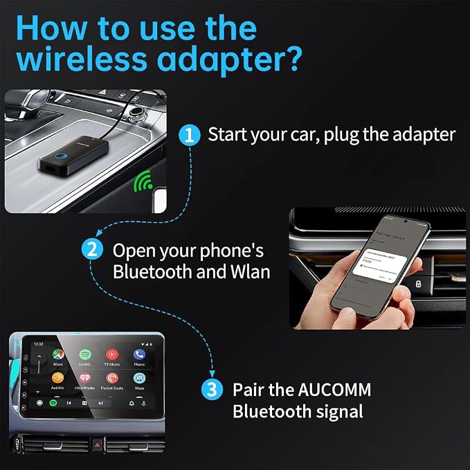 Wireless Android Auto Car Adapter Converts Wired AA 2016+ to Wireless, Plug and Play, 5.8GHz, 60FPS
