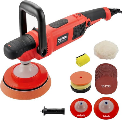 ZOTA Rotary Polisher, 1200W Double Torque 6-inch/7-inch Car Polisher, 6 Variable Speed 1100-3050RPM Buffer with Soft Start