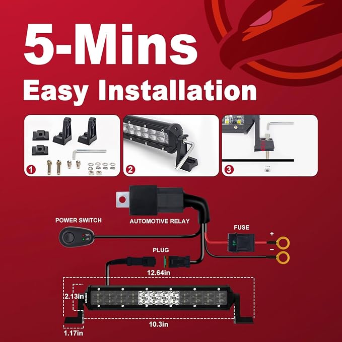 Firehawk LED Light Bar 10 Inch 35,000LM, 2026 New Japanese L-A-B Chips, Spot Flood Combo Beam, Driving Off Road Fog Work for Truck Pickup ATV UTV SUV Cart IP68 Waterproof with 12V Wiring Harness kit