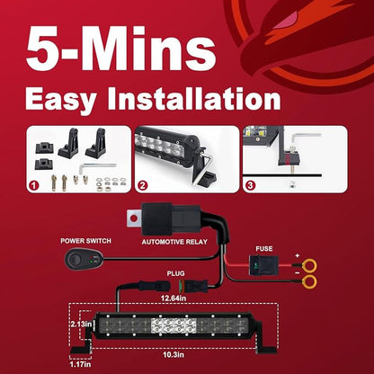 Firehawk LED Light Bar 10 Inch 35,000LM, 2026 New Japanese L-A-B Chips, Spot Flood Combo Beam, Driving Off Road Fog Work for Truck Pickup ATV UTV SUV Cart IP68 Waterproof with 12V Wiring Harness kit