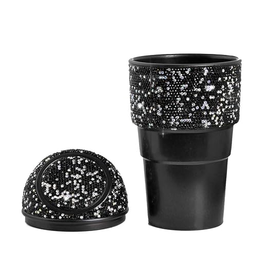 Bling Rhinestone Auto Garbage Can Car Trash Can with Lid Mini Garbage Bin for Automotive Car, Home, Office, Kitchen, Bedroom (C)