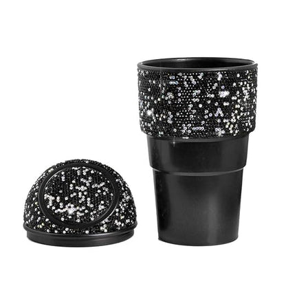 Bling Rhinestone Auto Garbage Can Car Trash Can with Lid Mini Garbage Bin for Automotive Car, Home, Office, Kitchen, Bedroom (C)