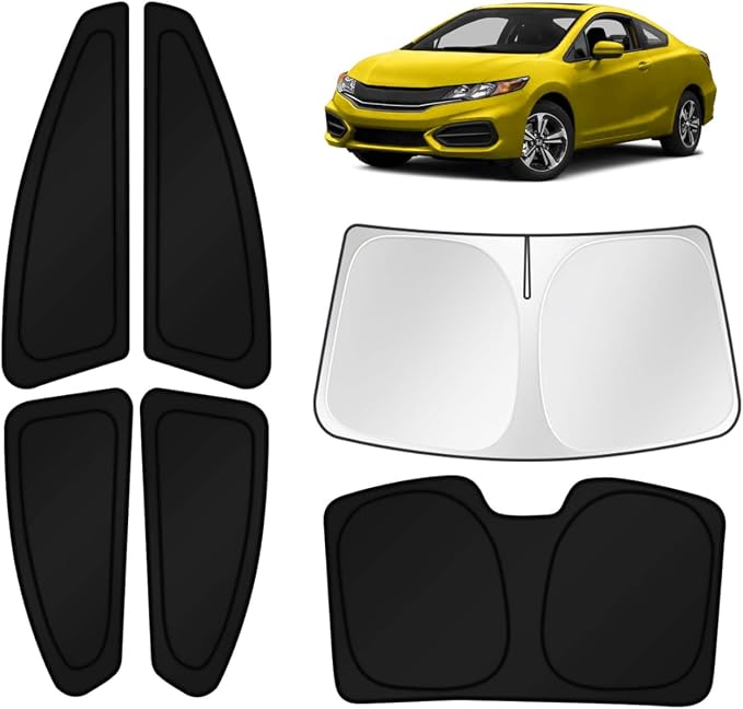 KUST Car Window Shades for 2012-2015 Honda Civic Accessories Windshield Sun Shade Side Rear Window Covers Sunshade Privacy Protection for Camping Blackout UV Block Full Set 6PCS
