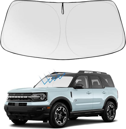 Proadsy 2026 Upgrade Windshield Sun Shade Custom Fit Ford Bronco Sport 2021-2025 2026 4-Layer Foldable Front Sunshade Protector Sun Visor Blocks UV Rays Keep Car Cooler