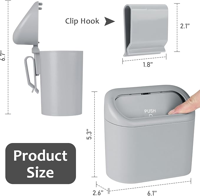 Accmor Car Trash Can, Portable Vehicle Trash Bin with Lid, Mini Car Dustbin Garbage Organizer Holder with One Roll Trash Bag, Leakproof Hanging Cars Storage Bag Container for Auto, SUV, Office (Grey)