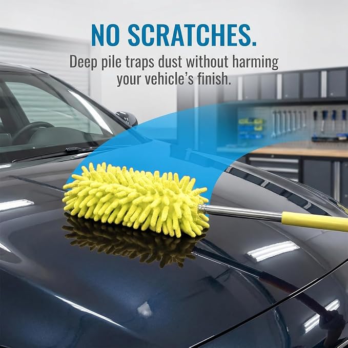 2PCS Car Interior Duster with Extension Pole, 9.45" to 28.35" Microfiber Soft Vehicle Dash Dusting Detailing Wash Brushes, Automotive Dash Cleaning Tool, Universal for SUV RV Truck (Yellow)