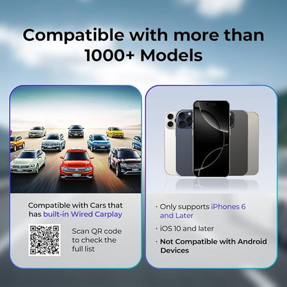 Wireless Carplay Adapter with Web App and OTA Updates, Convert Wired to Wireless CarPlay for Seamless Connectivity, Easy Installation in Any Vehicle, USB&USB-C/Type-C, Stable & No Delay
