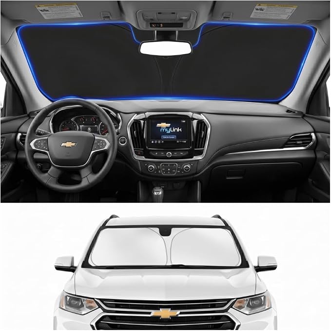 Custom Fit Windshield Sun Shade for Chevy Chevrolet Traverse 2018-2026 | Custom Fit Windshield Cover, Blocks UV Rays, Double-Layer Heat Shield, Durable Frame, Easy Fold & Storage