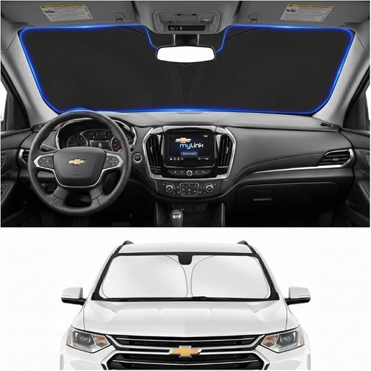 Custom Fit Windshield Sun Shade for Chevy Chevrolet Traverse 2018-2026 | Custom Fit Windshield Cover, Blocks UV Rays, Double-Layer Heat Shield, Durable Frame, Easy Fold & Storage