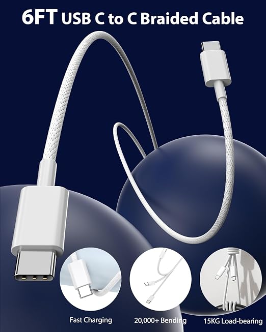 iPhone 16 Car Charger,USB C Fast Car Charger Adapter 2Pack Dual USB C Port Fast CarCharger with 6Feet Long Type C to C Braided Charging Cable Fast Charging for iPhone 16/16 Pro/16 Pro Max/15/iPad